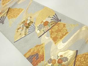 扇に花車・菊牡丹模様織出し袋帯